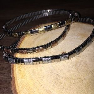 Stretch Sterling silver ankle bracelets (set of 3)